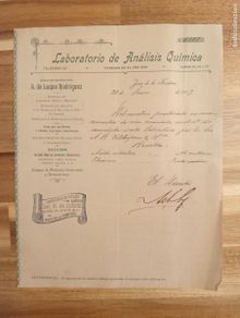 Lettres commerciales: CARTA COMERCIAL. JEREZ DE LA FRONTERA. 1907. LABORATORIO DE ANALISIS QUIMICA. A. DE LUQUE RODRIGUEZ.